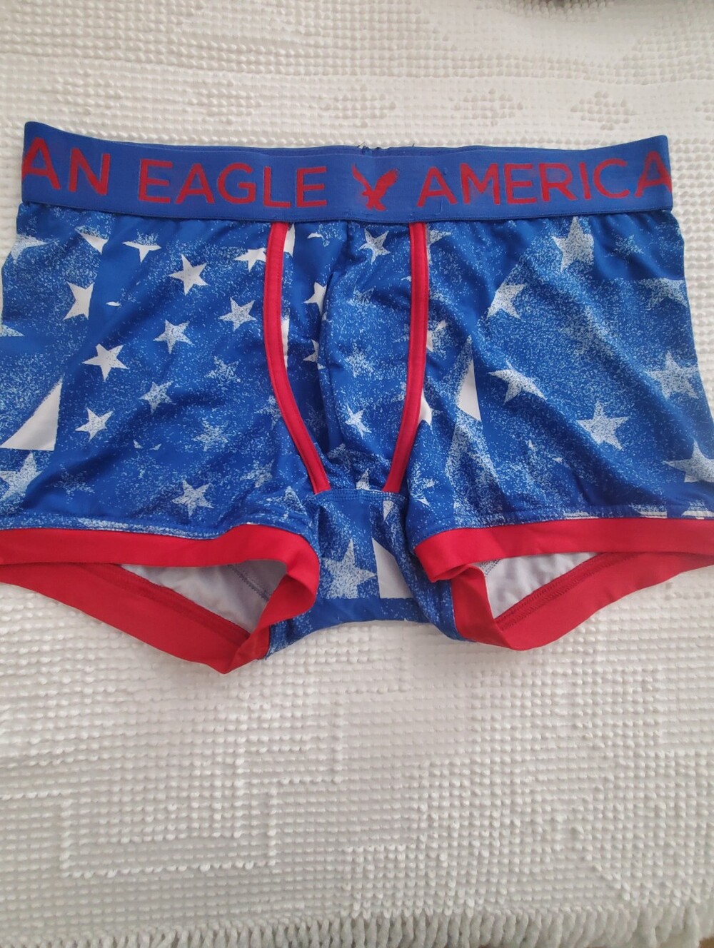 American Eagle Outfitters Men’s Blue Boxer Briefs with Red Trim and White Stars